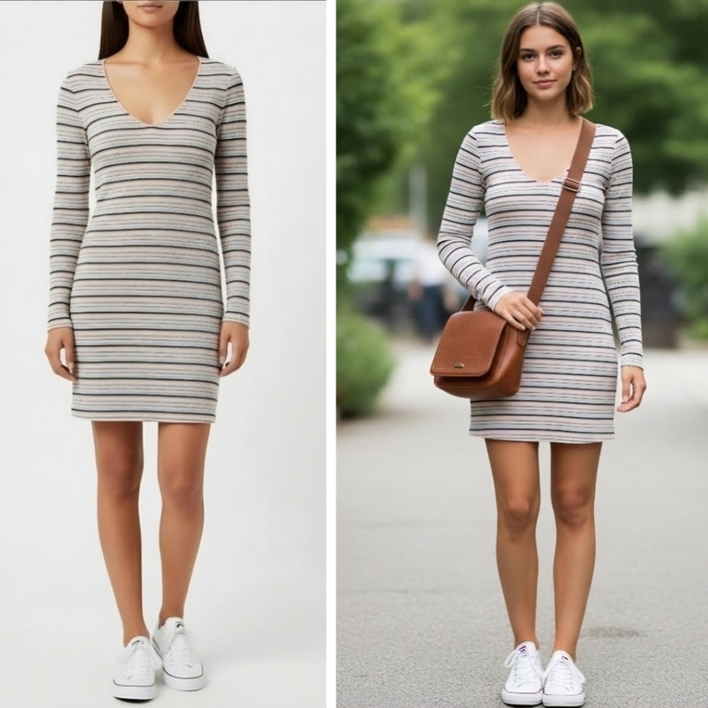 New! Wild Fable Knit Ribbed Multi Color Stripes Long Sleeve Sweater Dress